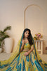 Yellow Embroidered Lehenga Choli with Peacock Motifs and Blue Sequin Work Dupatta - Mangaldeep NX