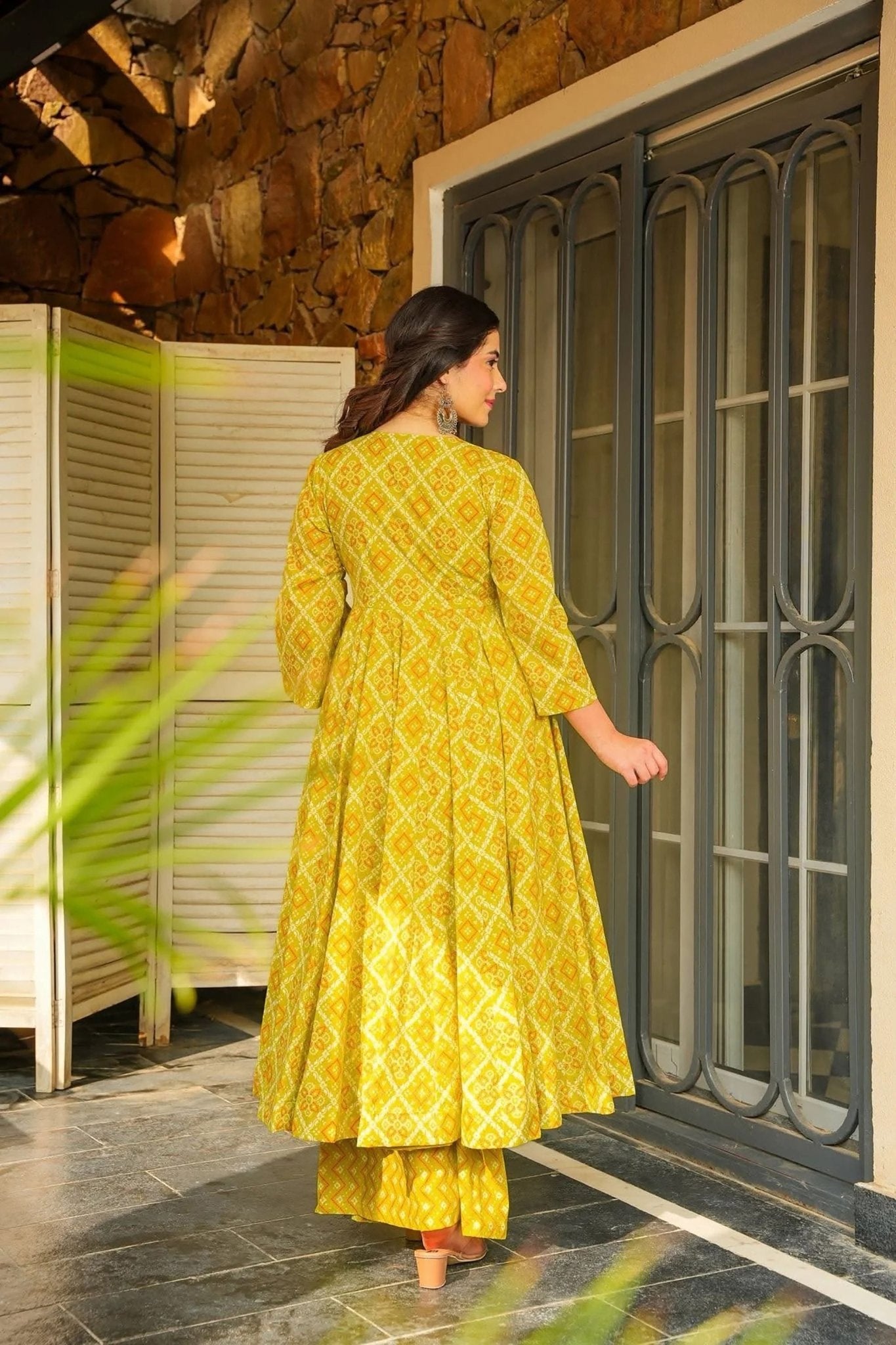 Yellow Rayon Bandhani Print Kurti with Palazzo Set for Festive Wear - Mangaldeep NX