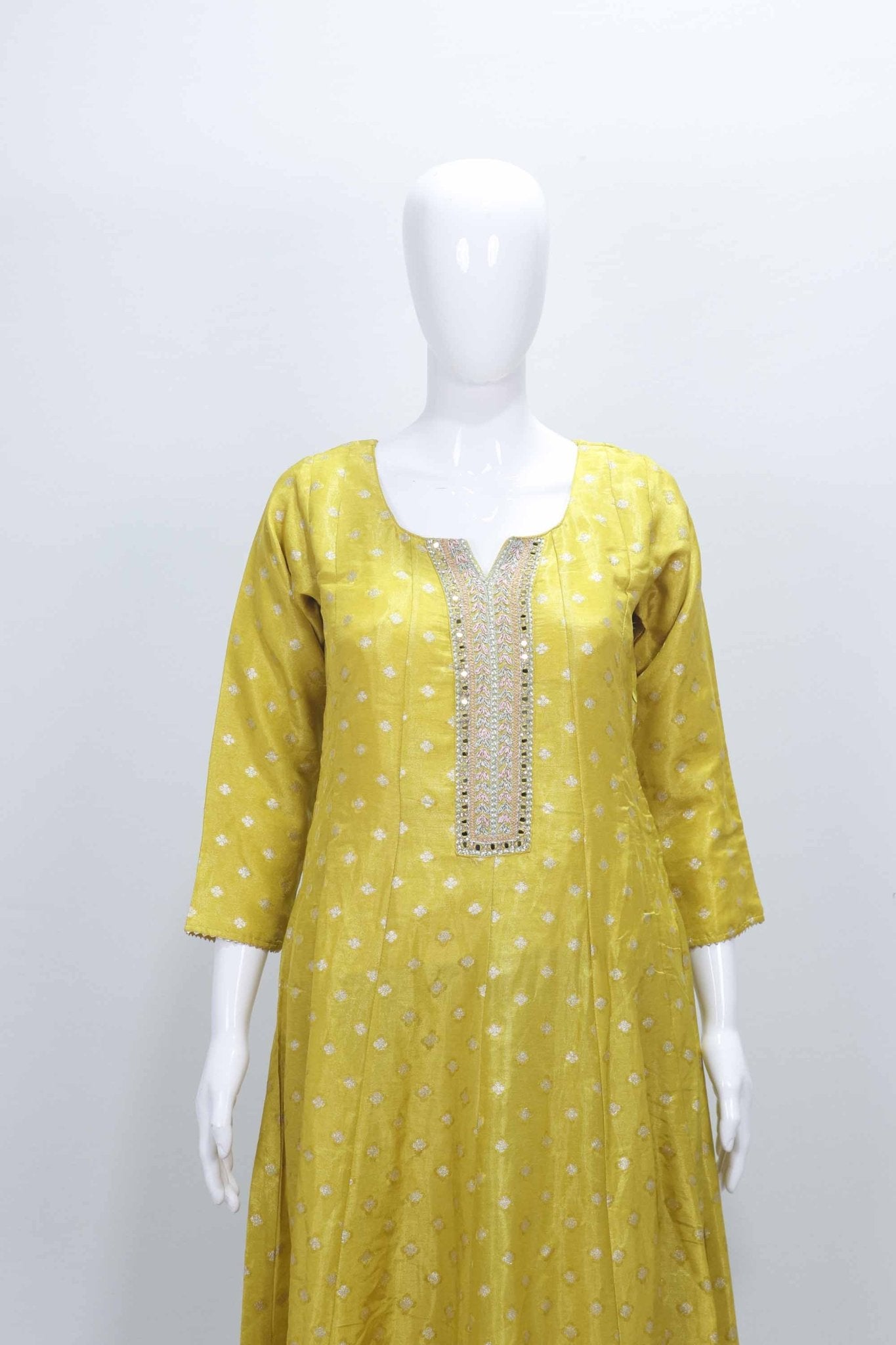 Yellow Silk Anarkali Suit with Embroidered Dupatta - Mangaldeep NX