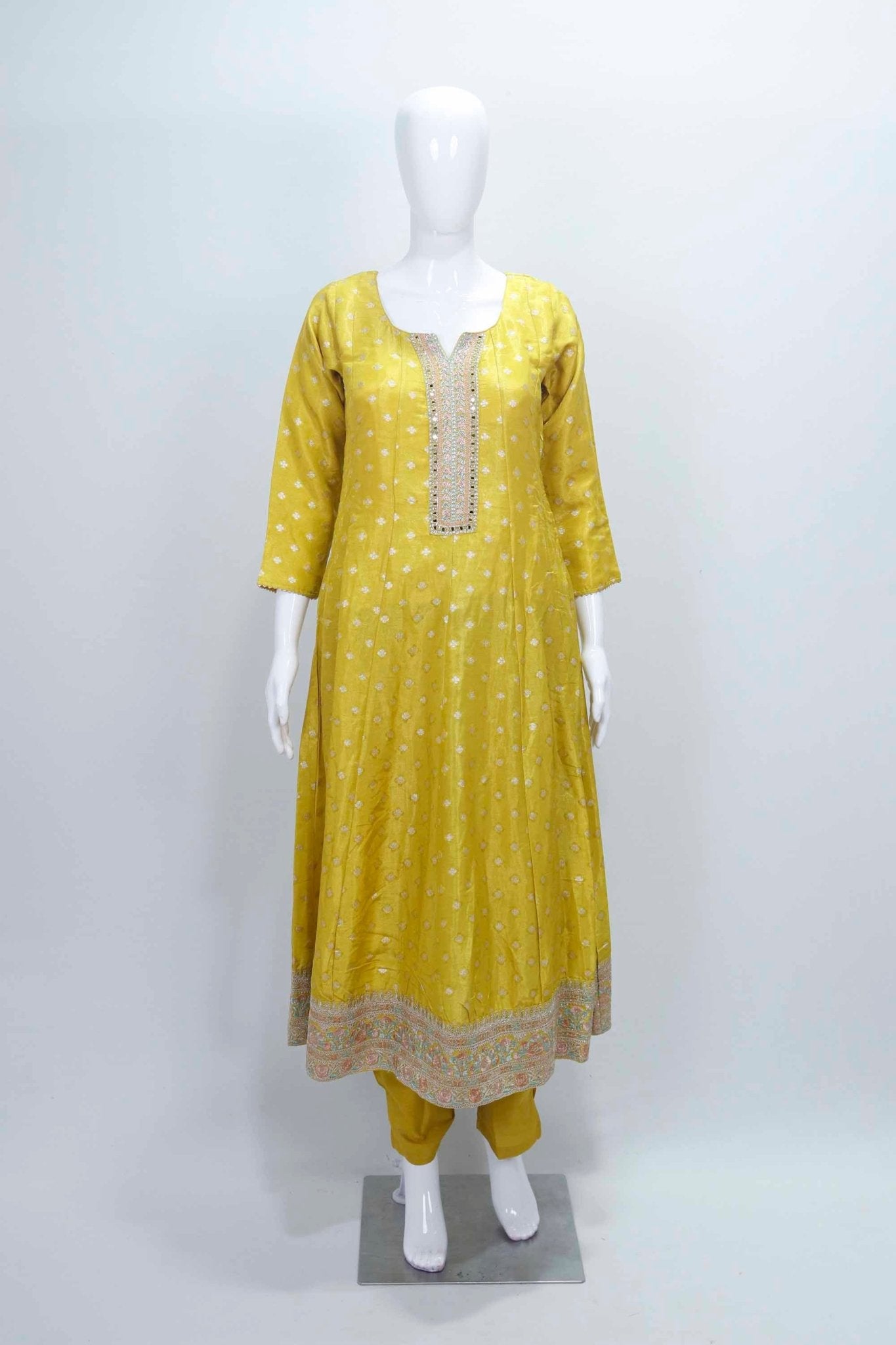 Yellow Silk Anarkali Suit with Embroidered Dupatta - Mangaldeep NX