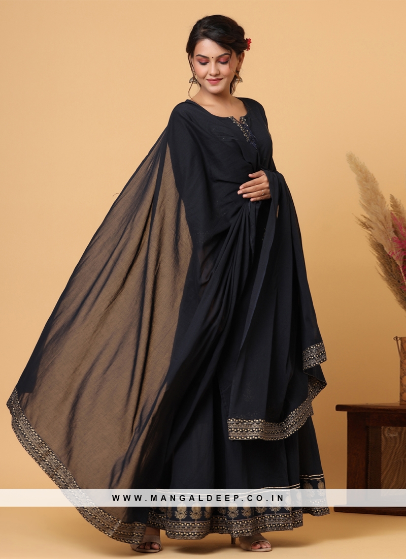 Simplistic Navy Blue Cotton Palazzo Salwar Kameez