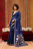Royal Blue Silk Blend Saree with Gold Border Floral Woven Pallu 