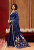 Royal Blue Silk Blend Saree with Gold Border Floral Woven Pallu