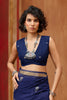 Royal Blue Silk Blend Saree with Gold Border Floral Woven Pallu
