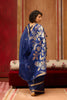 Royal Blue Silk Blend Saree with Gold Border Floral Woven Pallu