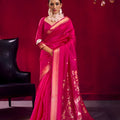 Pink Katan Silk Saree Handloom Weaving Designer Gold Zari Border