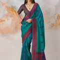 Teal Green Pure Kanjivaram Weaving Silk Saree with Maroon Zari Border 