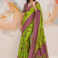 Green Purple Pure Kanjivaram Silk Saree Traditional Zari Weaving Saree