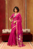 Rani Pink Silk Blend Saree with Gold Zari Border Floral Woven Pallu 