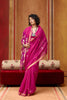 Rani Pink Silk Blend Saree with Gold Zari Border Floral Woven Pallu