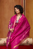 Rani Pink Silk Blend Saree with Gold Zari Border Floral Woven Pallu