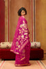 Rani Pink Silk Blend Saree with Gold Zari Border Floral Woven Pallu