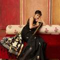 Classic Black Silk Blend Saree with Gold Zari Border Floral Woven Pallu