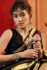 Classic Black Silk Blend Saree with Gold Zari Border Floral Woven Pallu