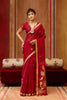 Elegant Red Silk Blend Saree with Gold Zari Border Floral Woven Pallu