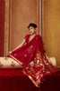 Elegant Red Silk Blend Saree with Gold Zari Border Floral Woven Pallu