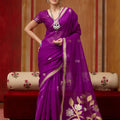 Royal Purple Silk Blend Saree with Gold Zari Border Floral Woven Pallu 