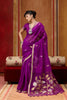 Royal Purple Silk Blend Saree with Gold Zari Border Floral Woven Pallu