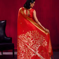 Red Silk Saree with Gold Zari Border Floral Pallu Traditional Saree