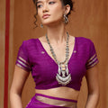 Royal Purple Silk Blend Saree with Gold Zari Border Floral Woven Pallu