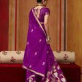 Royal Purple Silk Blend Saree with Gold Zari Border Floral Woven Pallu