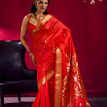 Red Silk Saree with Gold Zari Border Floral Pallu Traditional Saree