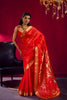 Red Silk Saree with Gold Zari Border Floral Pallu Traditional Saree