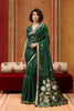 Green Silk Blend Saree with Gold Zari Border Floral Woven Pallu