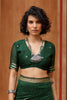Green Silk Blend Saree with Gold Zari Border Floral Woven Pallu