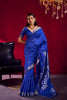 Royal Blue Silk Saree with Silver Zari Border Floral Pallu