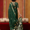 Green Silk Blend Saree with Gold Zari Border Floral Woven Pallu