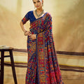 Royal Navy Blue Kashmiri Silk Pashmina Weaving Saree for Women