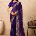 Designer Purple Embroidered Georgette Saree with Matching Blouse