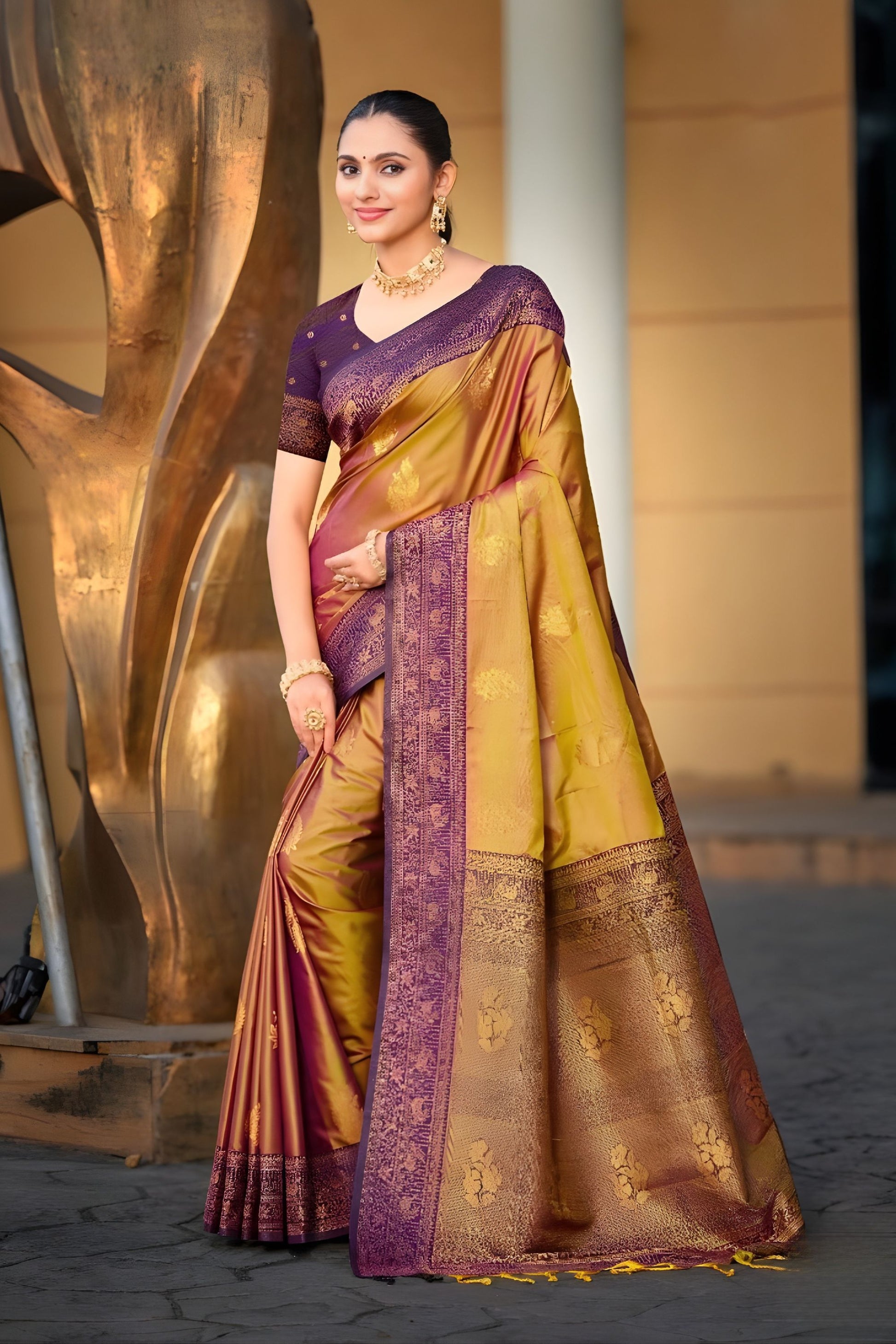 Royal Gold Soft Silk Banarasi Saree Rich Zari Weaving Work
