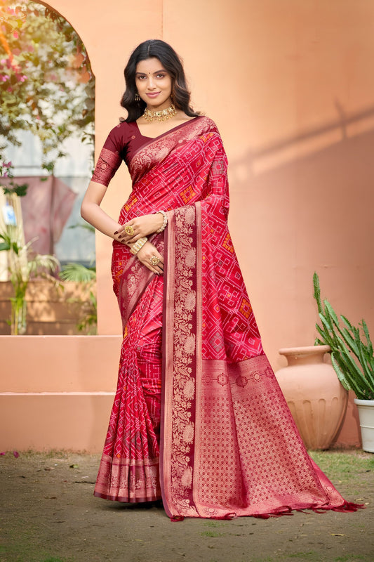 Luxury Rani Pink Soft Silk Jacquard Weaving Saree for Women