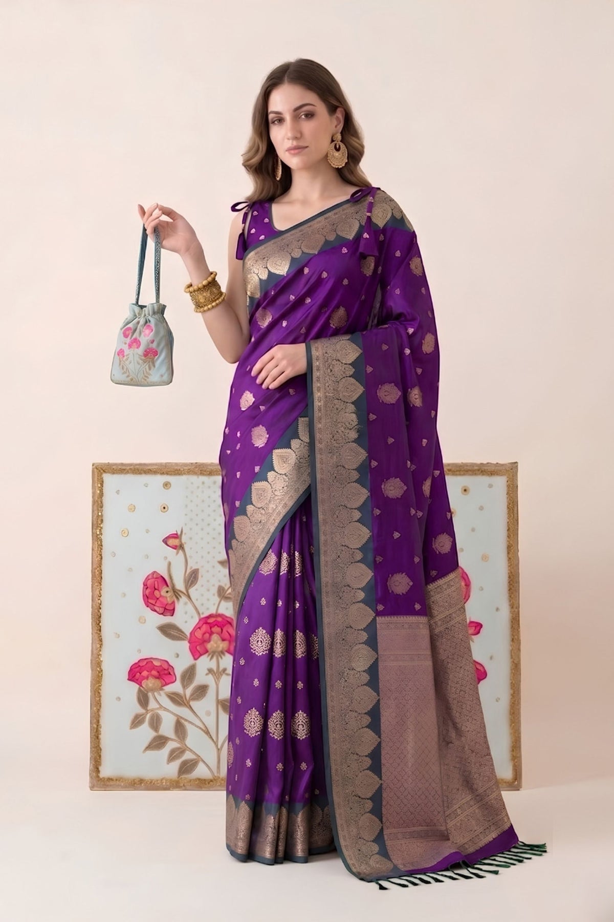 Elegant Purple Silk Weaving Saree with Zari Work for Women