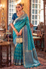 Stunning Teal Blue Silk Saree Zigzag Weaving for Women