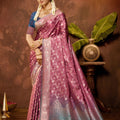 Elegant Mauve Satin Silk Woven Work Saree with Designer Border for Women