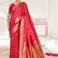 Vibrant Pink Silk Bandhani Saree with Zari Weaving Work for Women