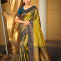 Royal Olive Green Soft Silk Banarasi Saree Rich Zari Weaving Work