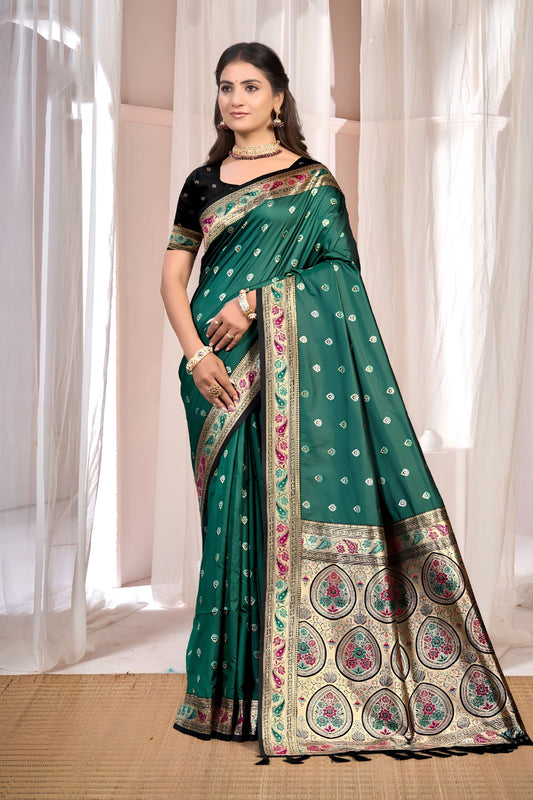 Exquisite Bottle Green Soft Silk Designer Saree Zari Weaving Work for Women