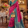 Beautiful Rani Pink Silk Saree Zigzag Weaving Border for Women