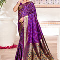 Royal Purple Silk Bandhani Saree with Zari Weaving Work for Women
