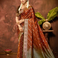 Royal Rust Orange Satin Silk Woven Work Saree with Designer Border for Women