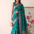 Stylish Teal Green Silk Saree with Zari Weaving Work for Women