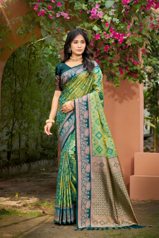 Gracefull Olive Green Soft Silk Jacquard Weaving Saree for Women
