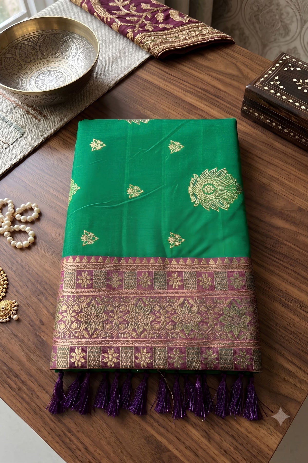 Graceful Green Silk Saree with Zari Weaving Work for Women