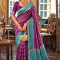 Royal Purple Silk Saree Zigzag Weaving Border for Women