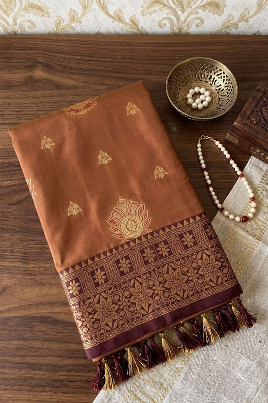 Premium Brown Silk Saree with Zari Weaving Work for Women