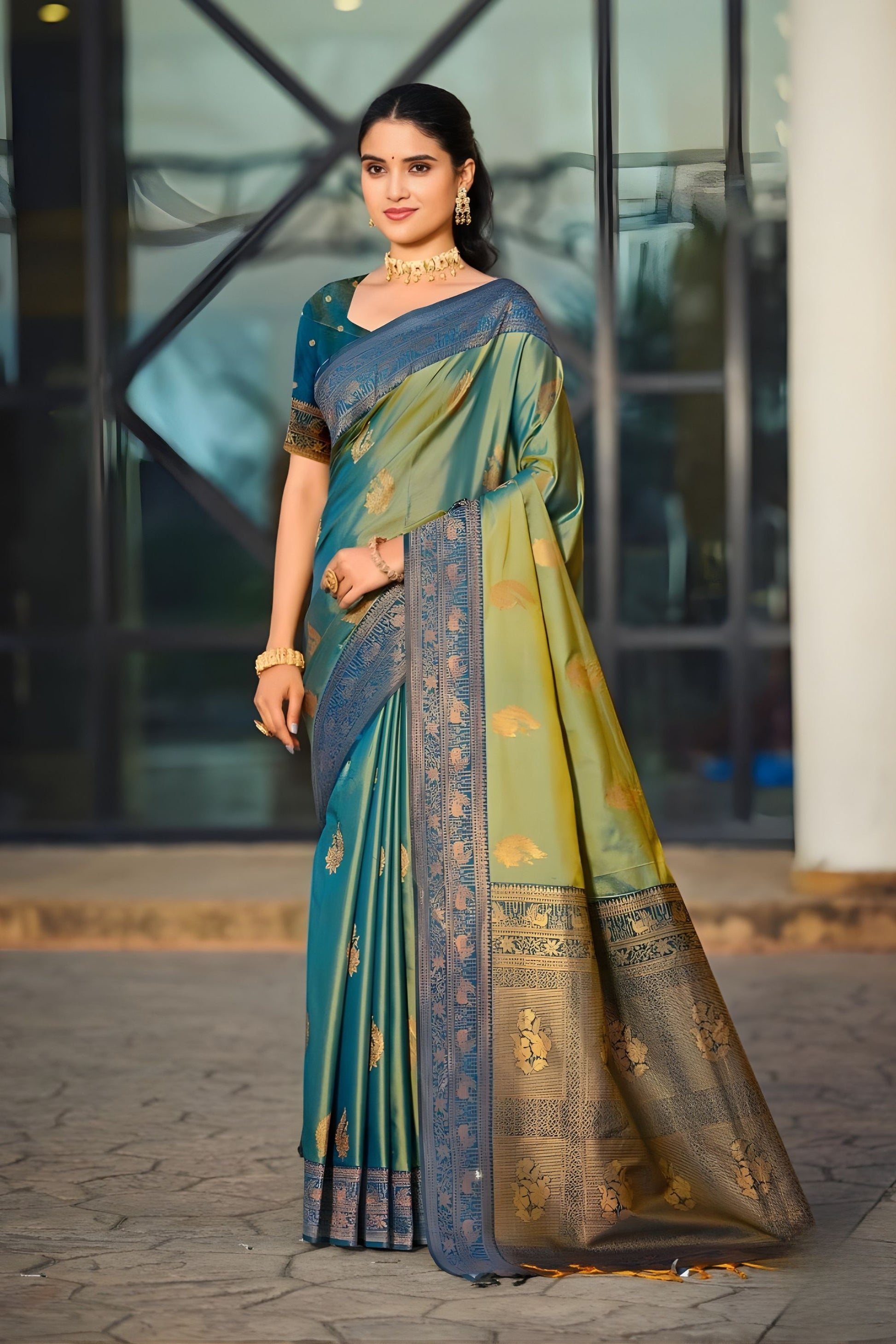 Luxury Teal Blue Soft Silk Banarasi Saree with Rich Zari Weaving Work